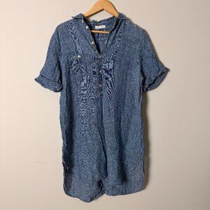 Free People × CP Shades Linen Tunic Dress Chambray Blue
